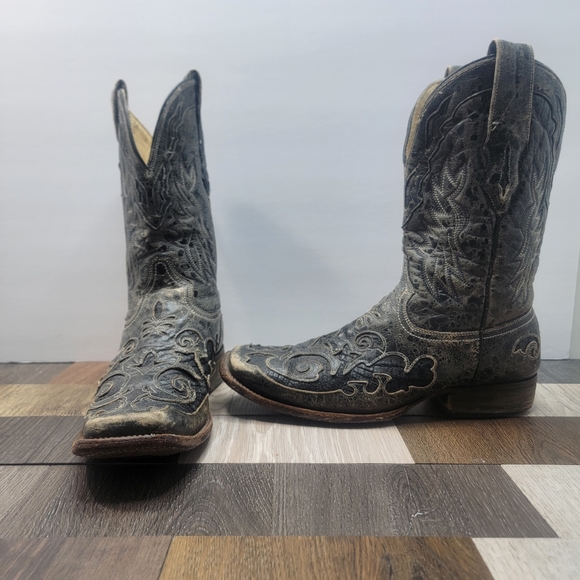 Corral Other - Mens Black Western Cowboy Square Toe Leather 10.5D Corral Boots Inlay Embroided